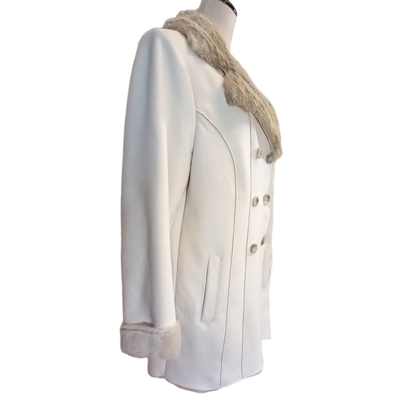 🏖️Soft Brushed Faux Suede w Faux Fur Lining Button Front Coat Size Large - Picture 8 of 13